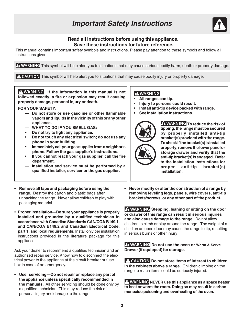 Important safety instructions | FRIGIDAIRE 318203866 User Manual | Page 3 / 22