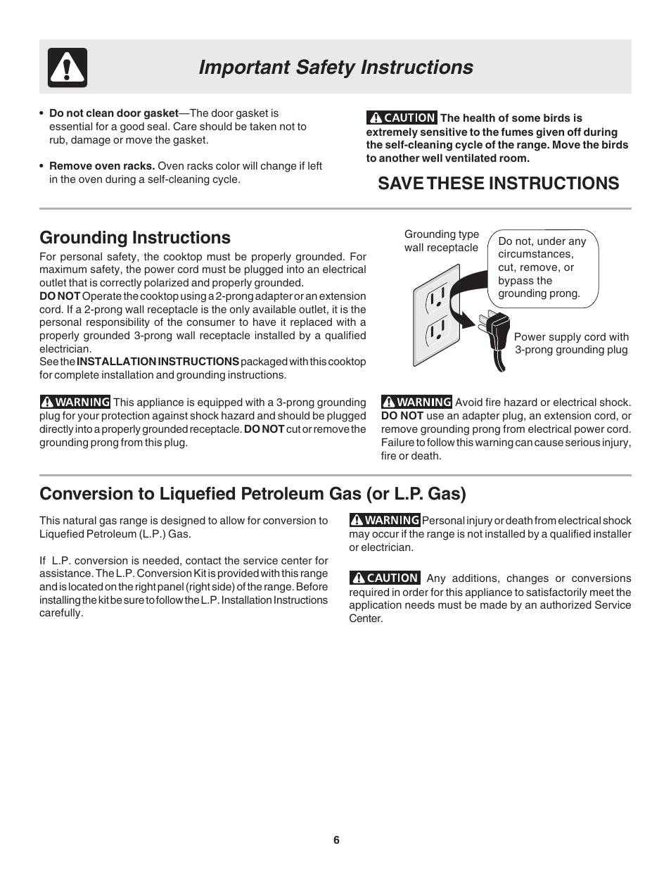 Important safety instructions, Save these instructions, Grounding instructions | FRIGIDAIRE 318203866 User Manual | Page 6 / 22