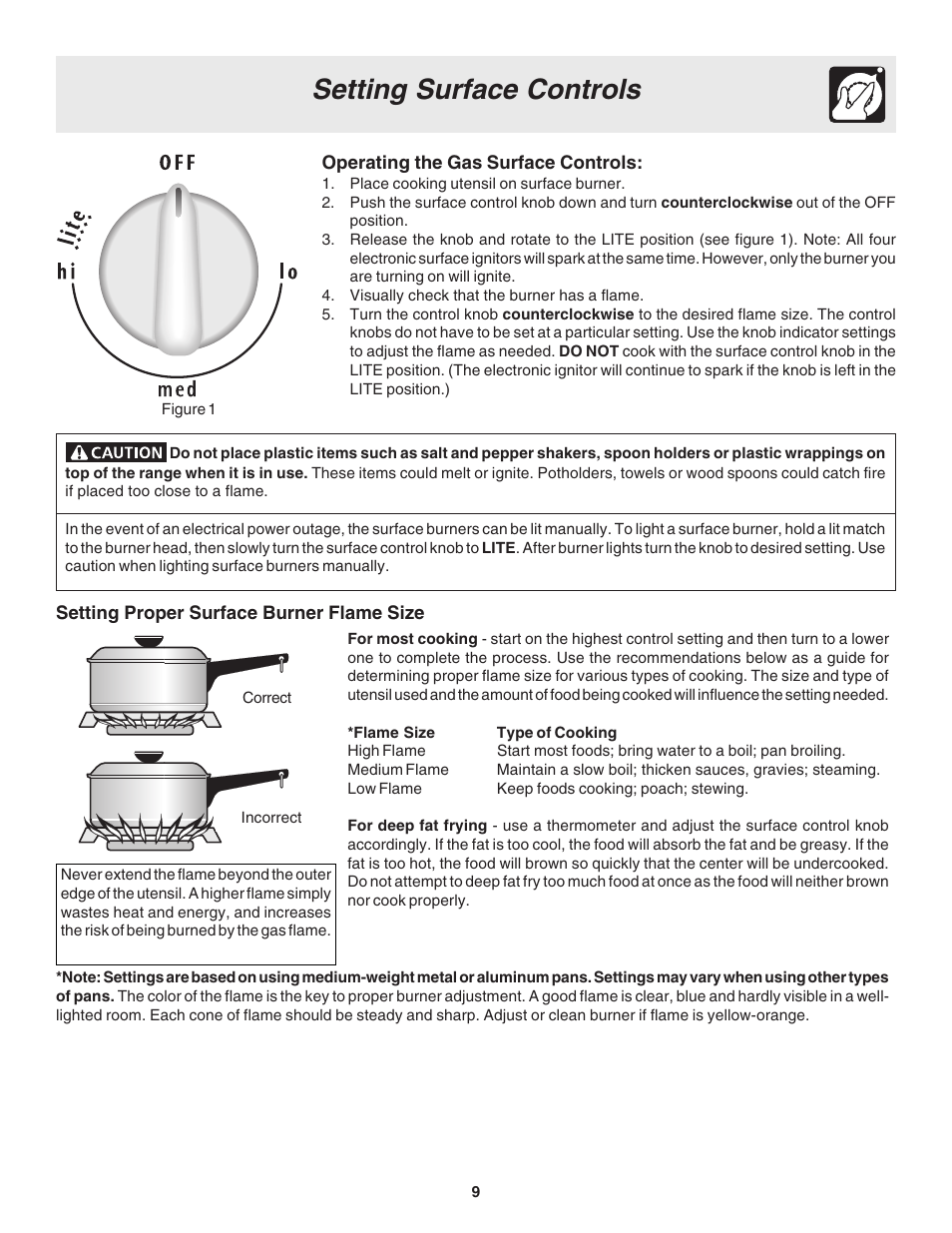 Setting surface controls | FRIGIDAIRE 318203866 User Manual | Page 9 / 22