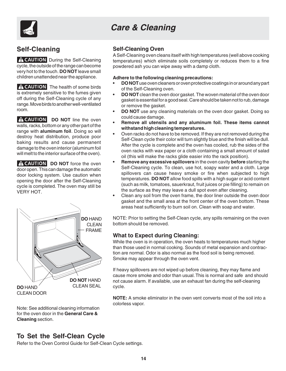 Care & cleaning, Self-cleaning | FRIGIDAIRE 318203875 User Manual | Page 14 / 22