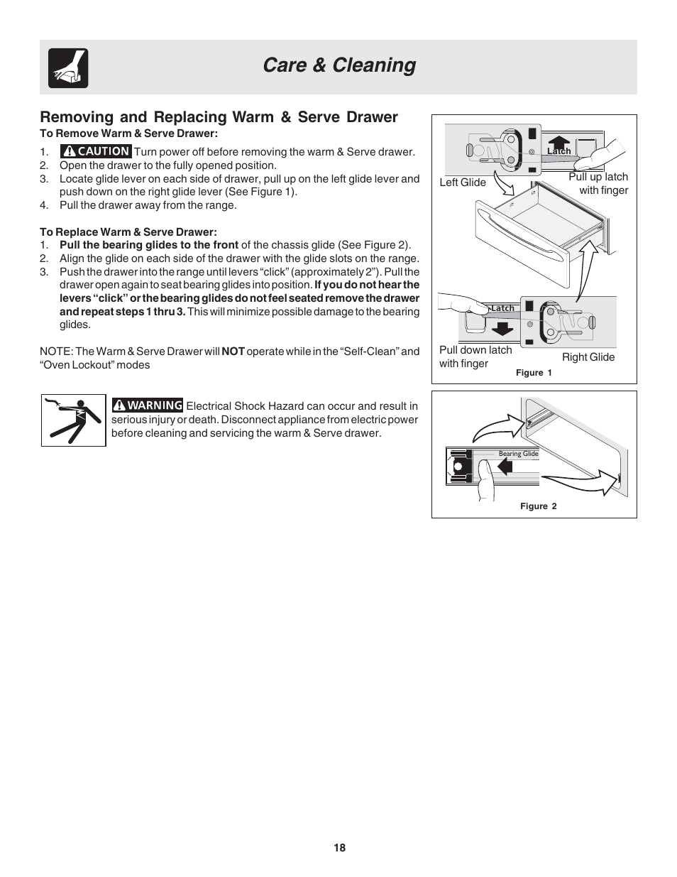 Care & cleaning, Removing and replacing warm & serve drawer | FRIGIDAIRE 318203875 User Manual | Page 18 / 22