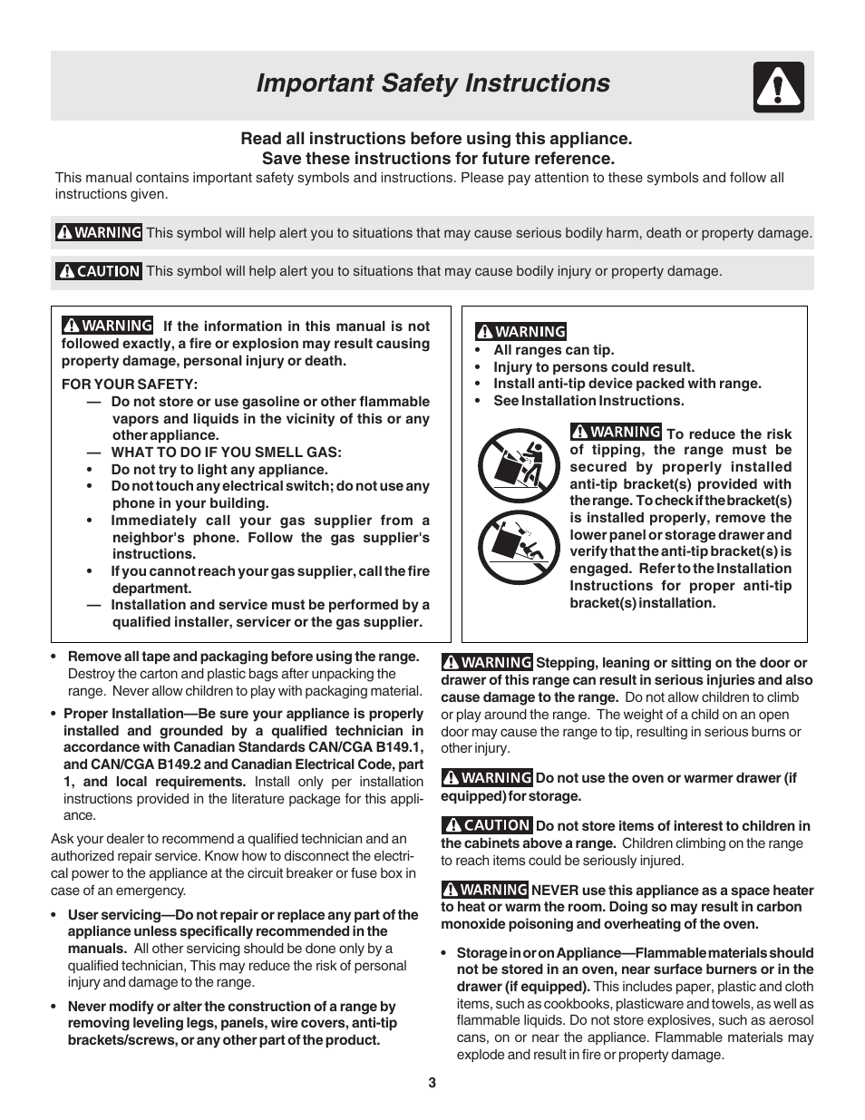 Important safety instructions | FRIGIDAIRE 318203875 User Manual | Page 3 / 22