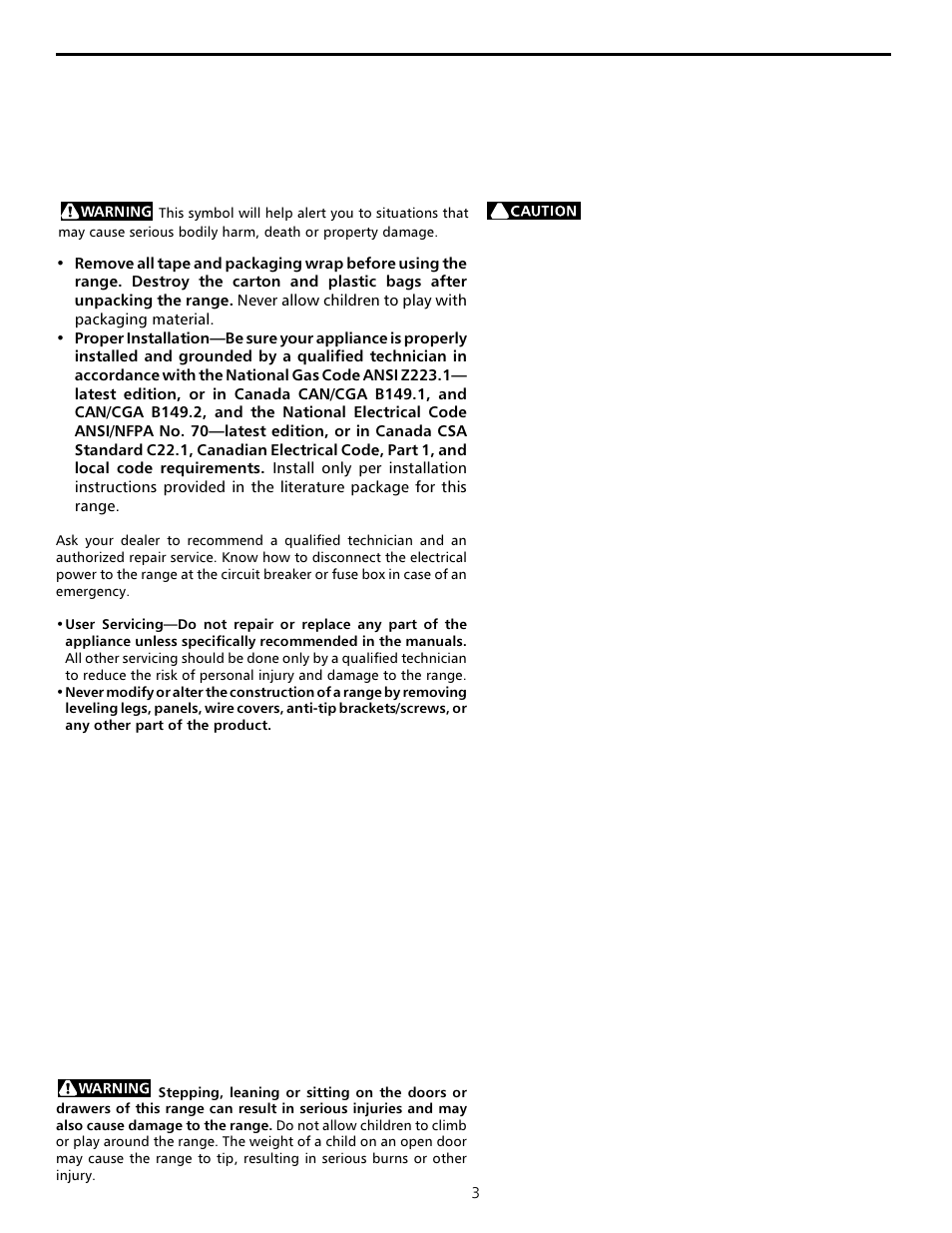 Important safety instructions | FRIGIDAIRE 316000645 User Manual | Page 3 / 16