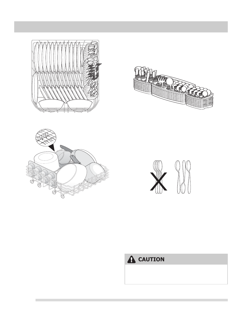Loading the silverware basket, Fold-down tines, Preparing and loading dishes | Adding a dish, Caution | FRIGIDAIRE 154768601 User Manual | Page 12 / 20