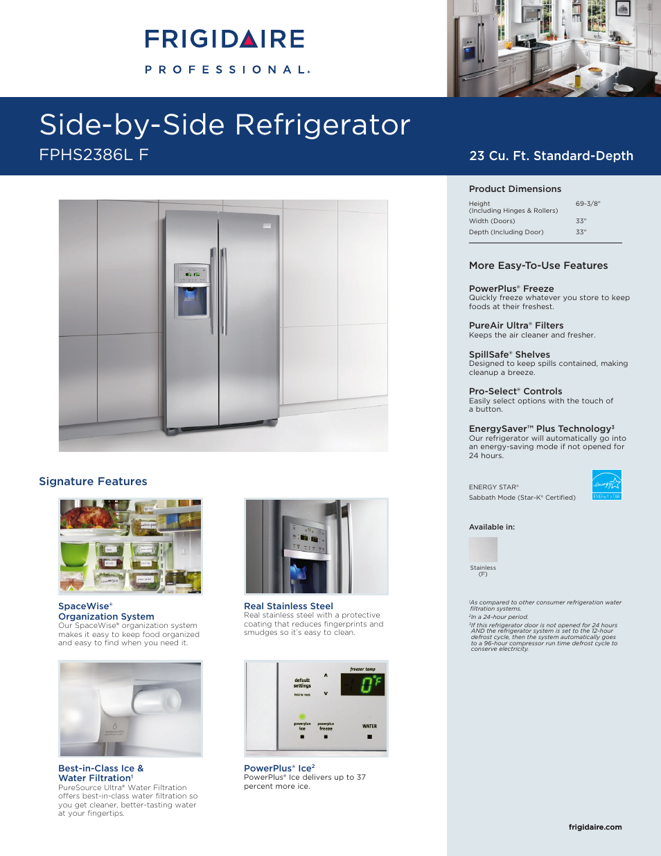 FRIGIDAIRE FPHS2386L F User Manual | 3 pages