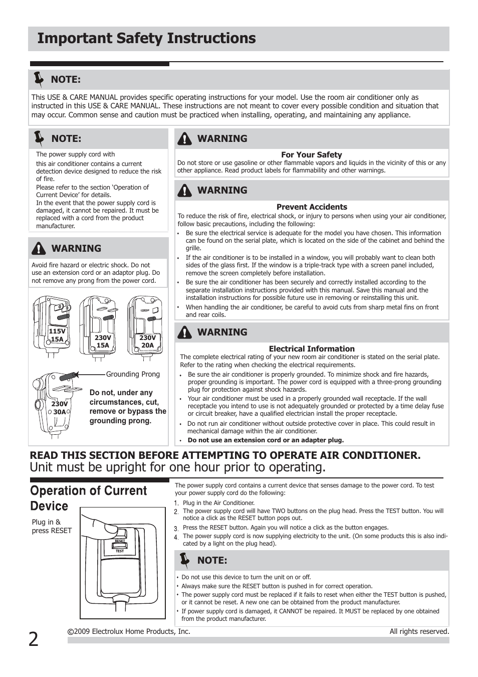 Important safety instructions, Warning | FRIGIDAIRE 2020218A0678 User Manual | Page 2 / 12