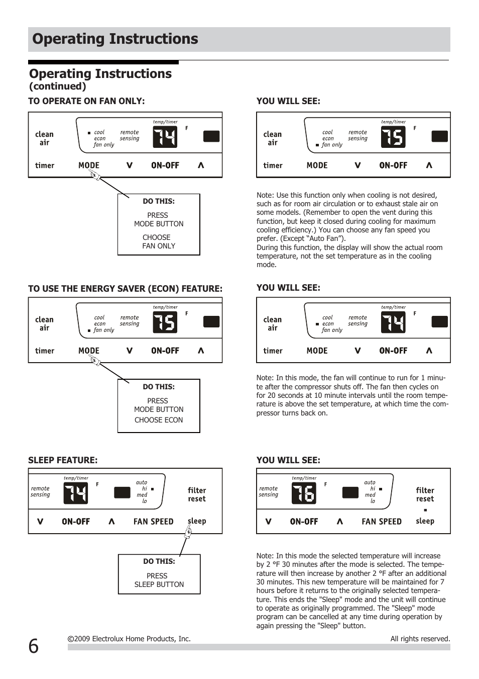 Operating instructions | FRIGIDAIRE 2020218A0678 User Manual | Page 6 / 12