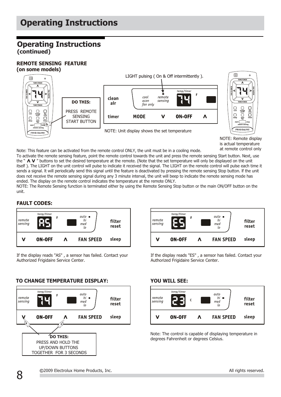 Operating instructions | FRIGIDAIRE 2020218A0678 User Manual | Page 8 / 12