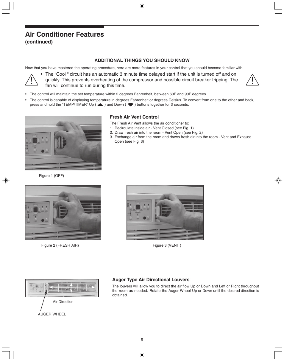 Air conditioner features | FRIGIDAIRE 100BTU-25 User Manual | Page 9 / 11