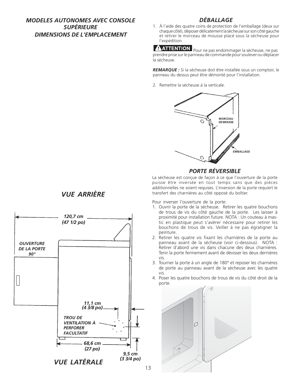 Vue latérale, Vue arrière | FRIGIDAIRE 134296400 User Manual | Page 13 / 22