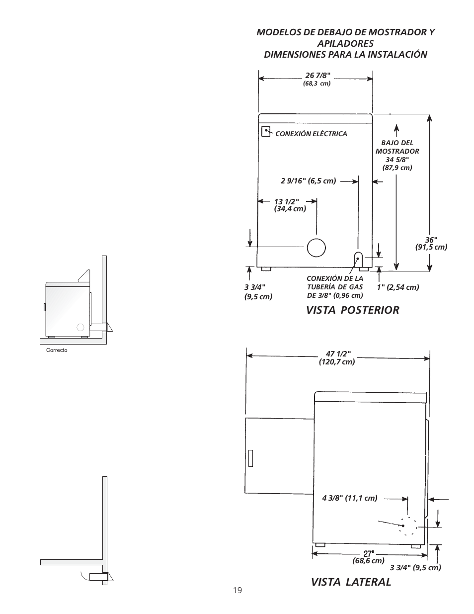 Vista lateral, Vista posterior | FRIGIDAIRE 134296400 User Manual | Page 19 / 22