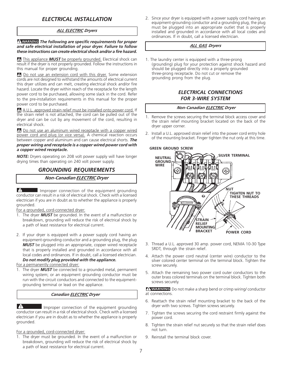 Electrical installation, Grounding requirements | FRIGIDAIRE 134296400 User Manual | Page 7 / 22