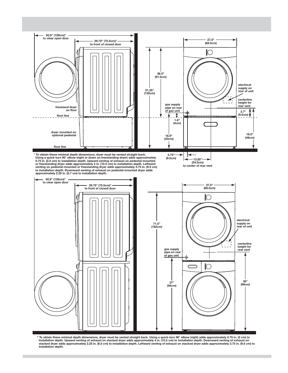 Installed dimensions | FRIGIDAIRE 137134900B User Manual | Page 11 / 68
