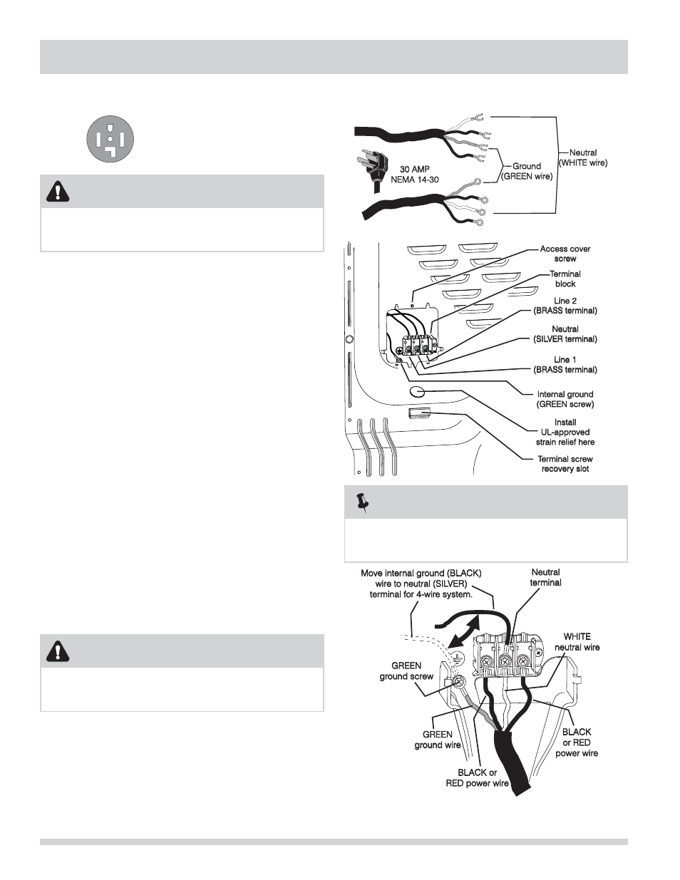 Installation instructions, Electrical connection (non-canada) - 4 wire cord, Warning | Wire receptacle (nema type 14-30r) | FRIGIDAIRE 137134900B User Manual | Page 16 / 68