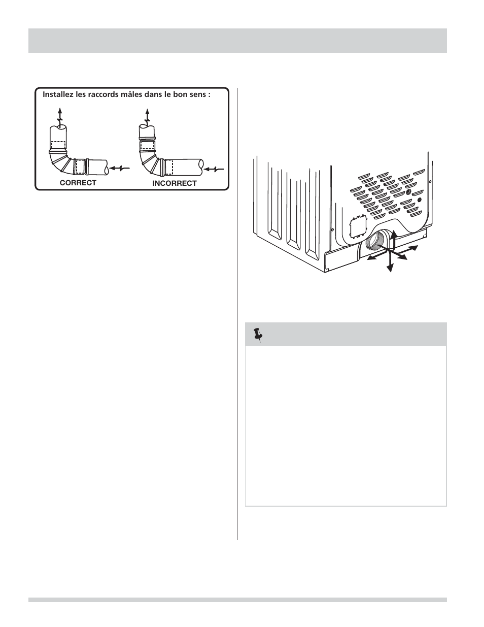 Exigences d’installation, Exigences de système d’évacuation (suite), Remarque | FRIGIDAIRE 137134900B User Manual | Page 30 / 68