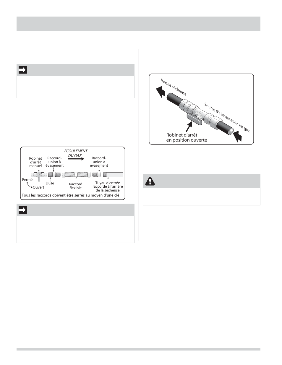 Instructions d’installation, Connexion de gaz, Important | Avertissement | FRIGIDAIRE 137134900B User Manual | Page 36 / 68