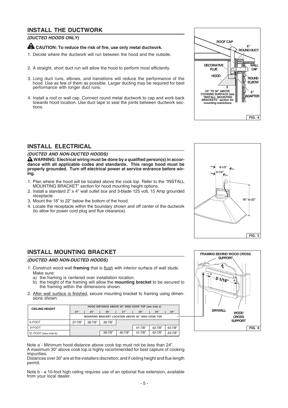 Install electrical, Install mounting bracket, Install the ductwork | FRIGIDAIRE PL36WC51EC User Manual | Page 5 / 10