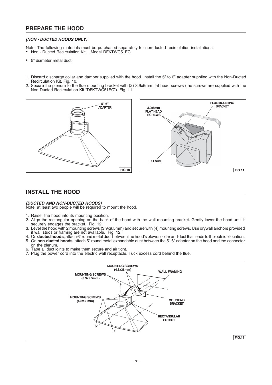 Prepare the hood, Install the hood | FRIGIDAIRE PL36WC51EC User Manual | Page 7 / 10