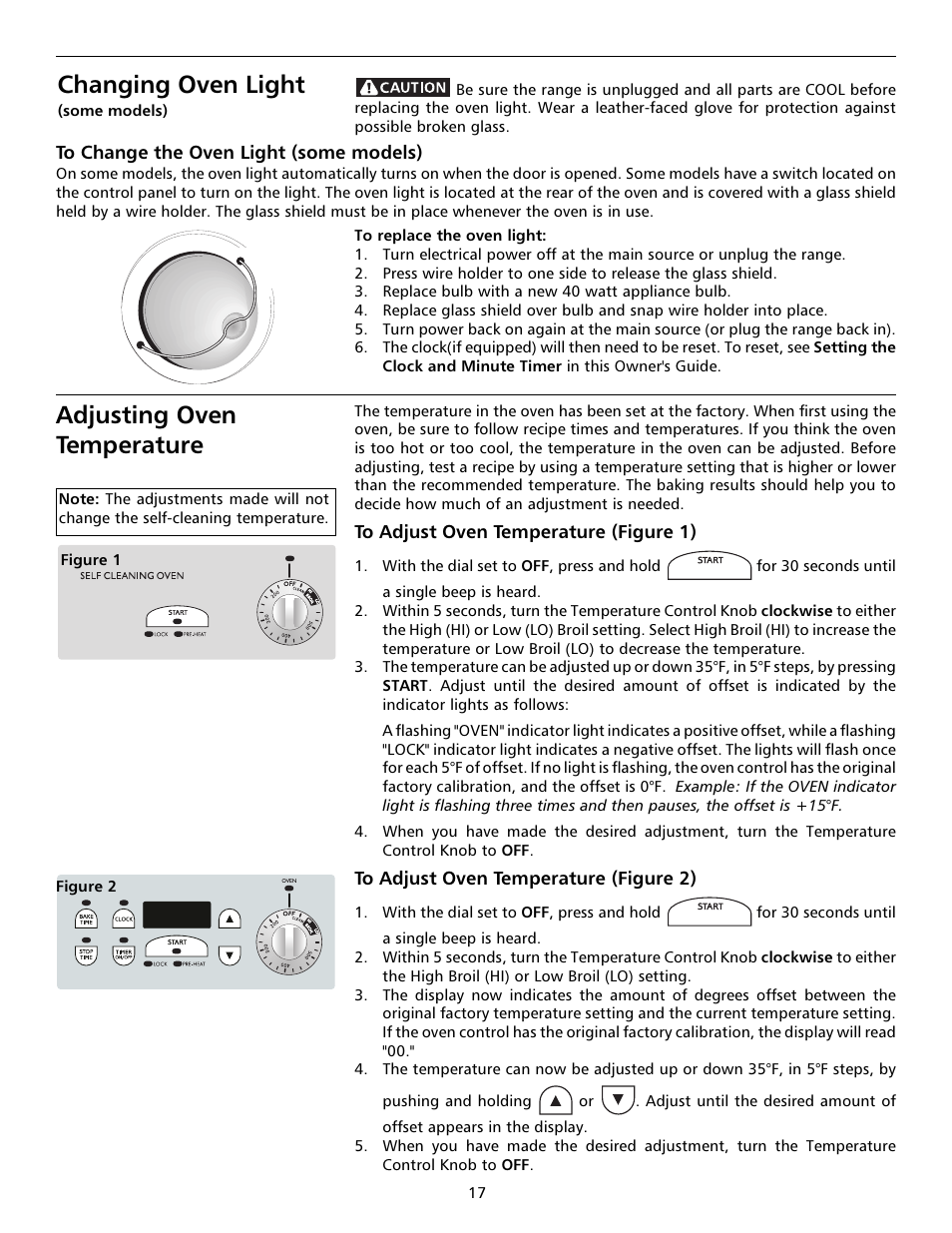 Adjusting oven temperature, Changing oven light | FRIGIDAIRE 316000653 User Manual | Page 17 / 20