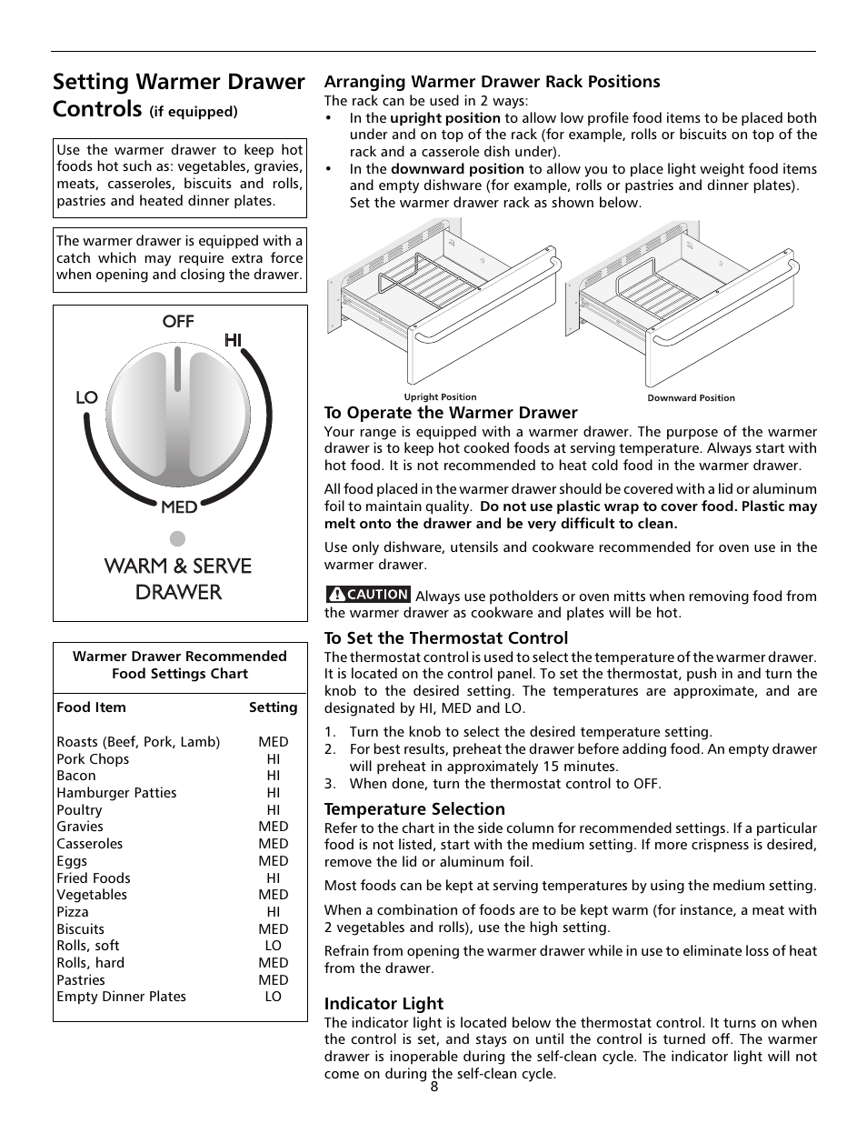 Setting warmer drawer controls (if equipped), Setting warmer drawer controls | FRIGIDAIRE 316000653 User Manual | Page 8 / 20