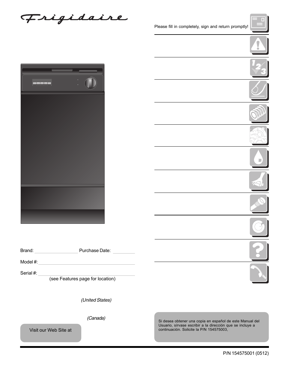 FRIGIDAIRE 18" Built-In and Portable Dishwasher User Manual | 14 pages