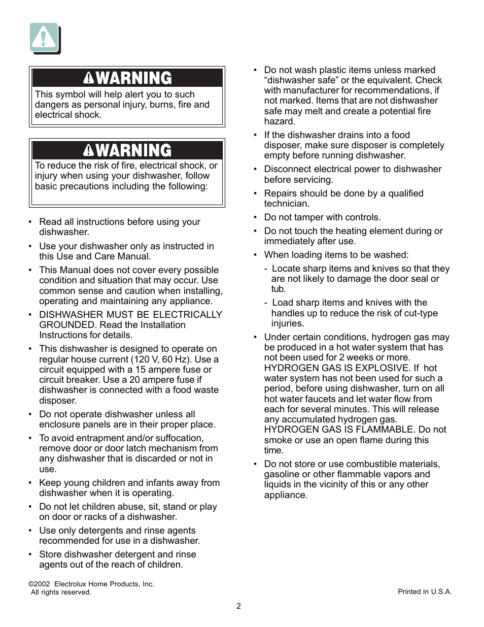 Important safety instructions, Save these instructions | FRIGIDAIRE 18" Built-In and Portable Dishwasher User Manual | Page 2 / 14