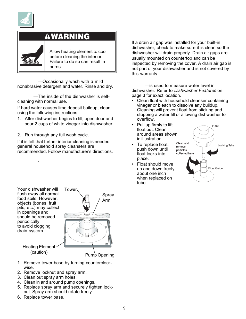 Care and cleaning | FRIGIDAIRE 18" Built-In and Portable Dishwasher User Manual | Page 9 / 14