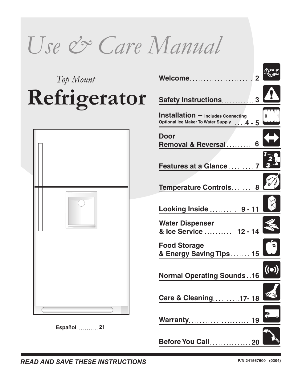 FRIGIDAIRE 241567600 User Manual | 20 pages