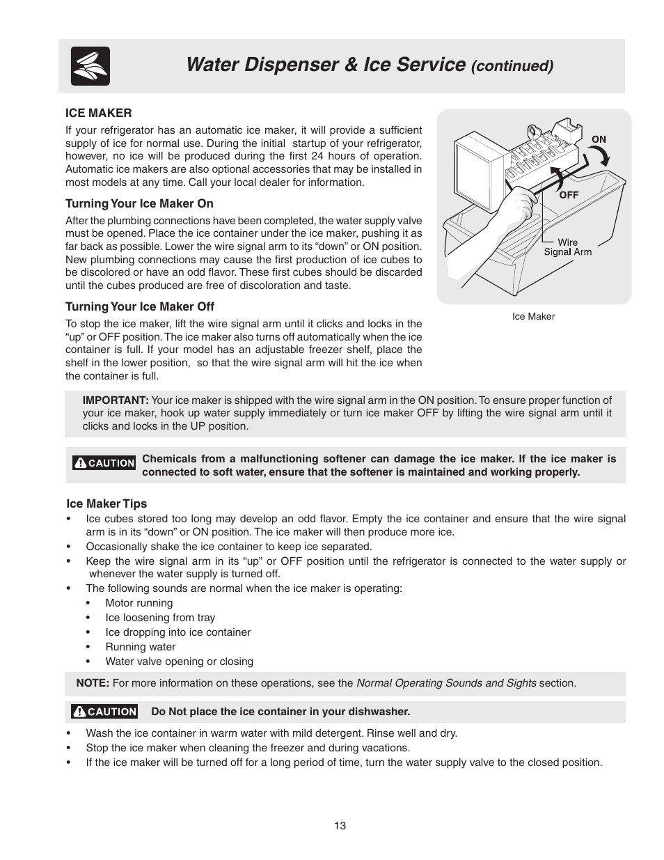 Water dispenser & ice service, Continued) | FRIGIDAIRE 241567600 User Manual | Page 13 / 20