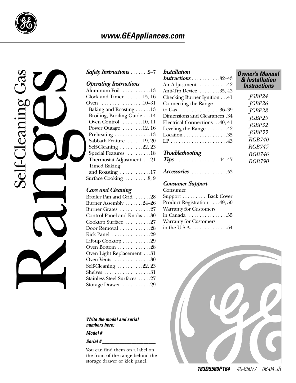 FRIGIDAIRE RGB790 User Manual | 56 pages