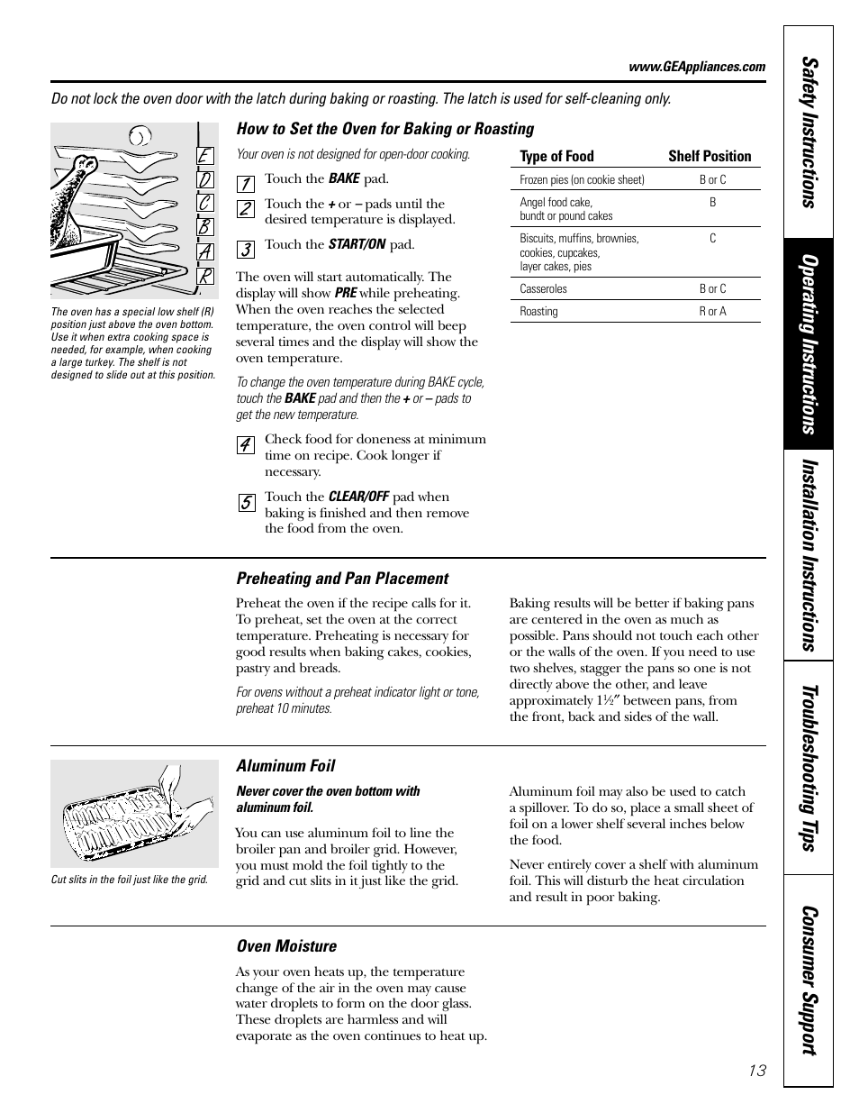 Aluminum foil, Baking and roasting, Preheating | FRIGIDAIRE RGB790 User Manual | Page 13 / 56