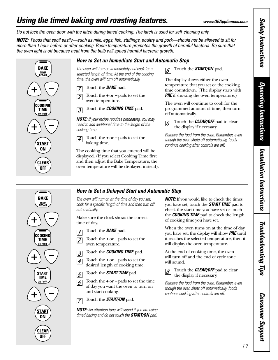 Timed baking and roasting, Using the timed baking and roasting features | FRIGIDAIRE RGB790 User Manual | Page 17 / 56