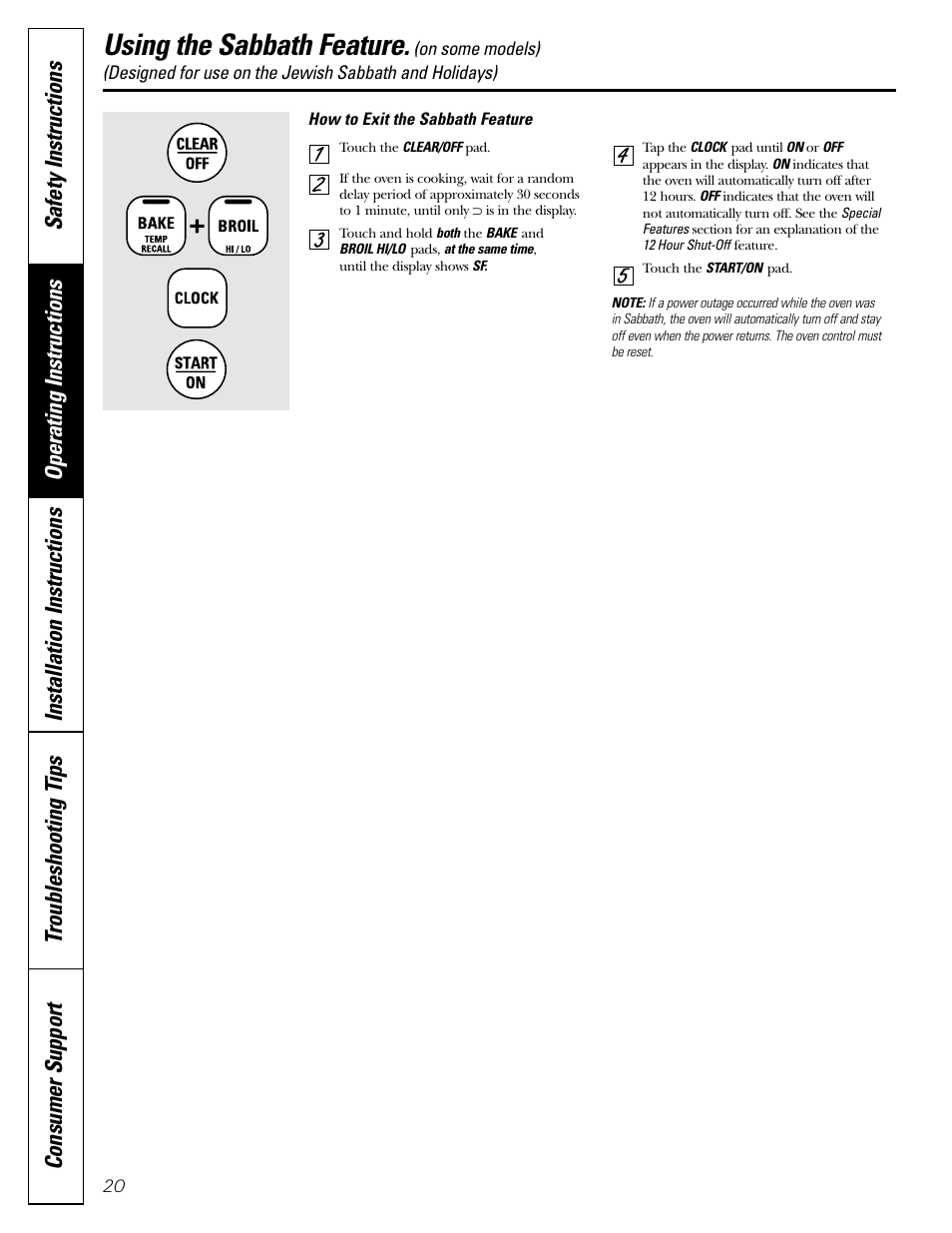 Using the sabbath feature | FRIGIDAIRE RGB790 User Manual | Page 20 / 56