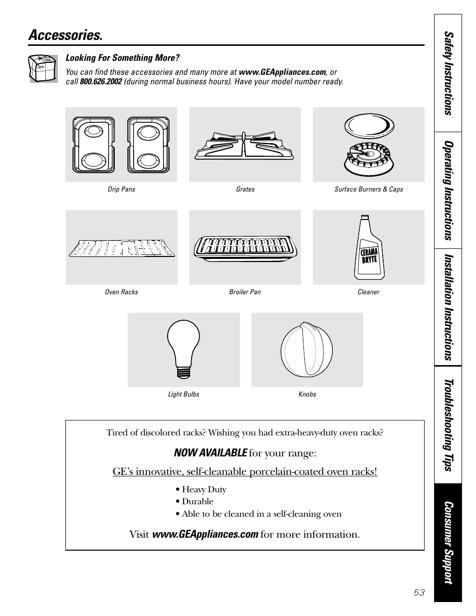 Accessories | FRIGIDAIRE RGB790 User Manual | Page 53 / 56