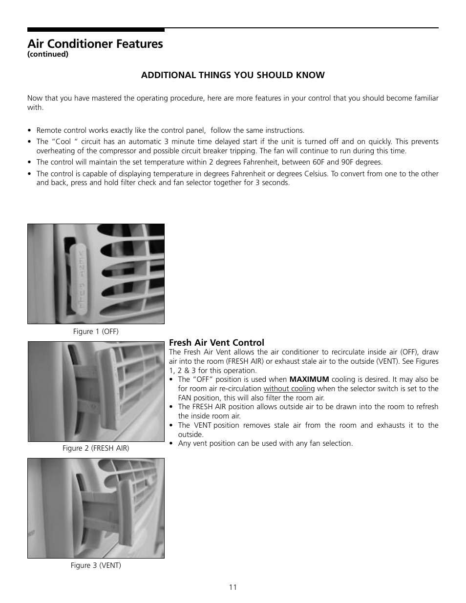 Air conditioner features | FRIGIDAIRE 309000848 User Manual | Page 11 / 40