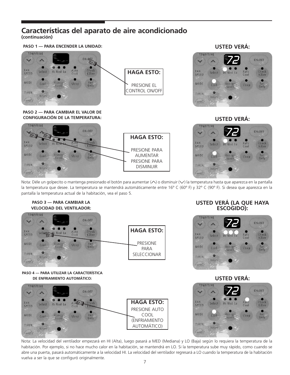 Características del aparato de aire acondicionado | FRIGIDAIRE 309000848 User Manual | Page 20 / 40