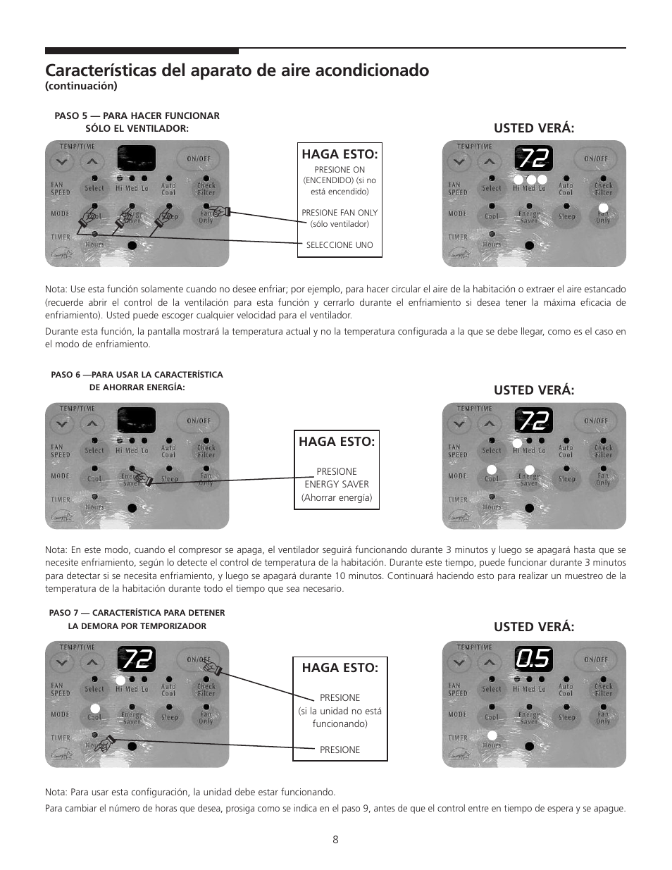 Características del aparato de aire acondicionado | FRIGIDAIRE 309000848 User Manual | Page 21 / 40