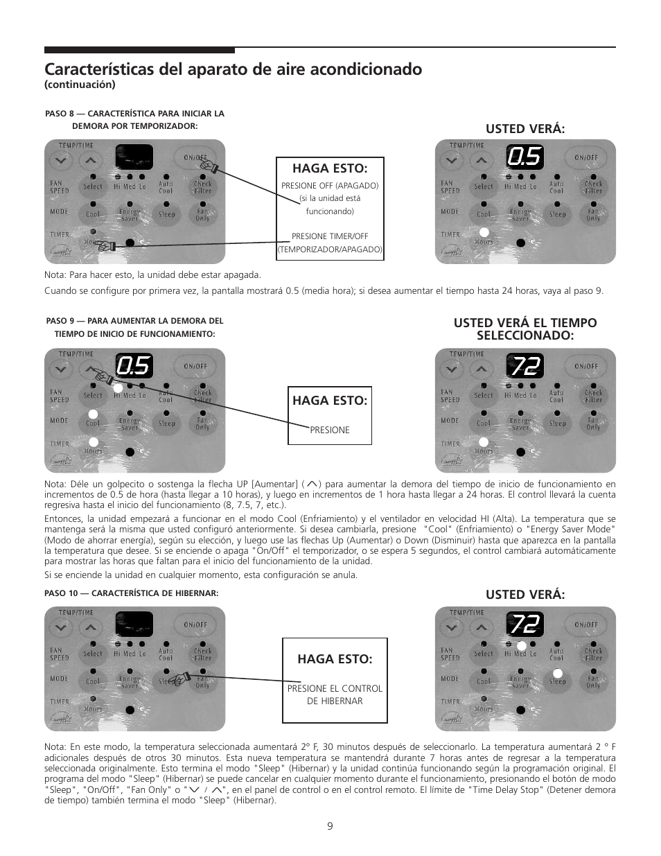 Características del aparato de aire acondicionado | FRIGIDAIRE 309000848 User Manual | Page 22 / 40