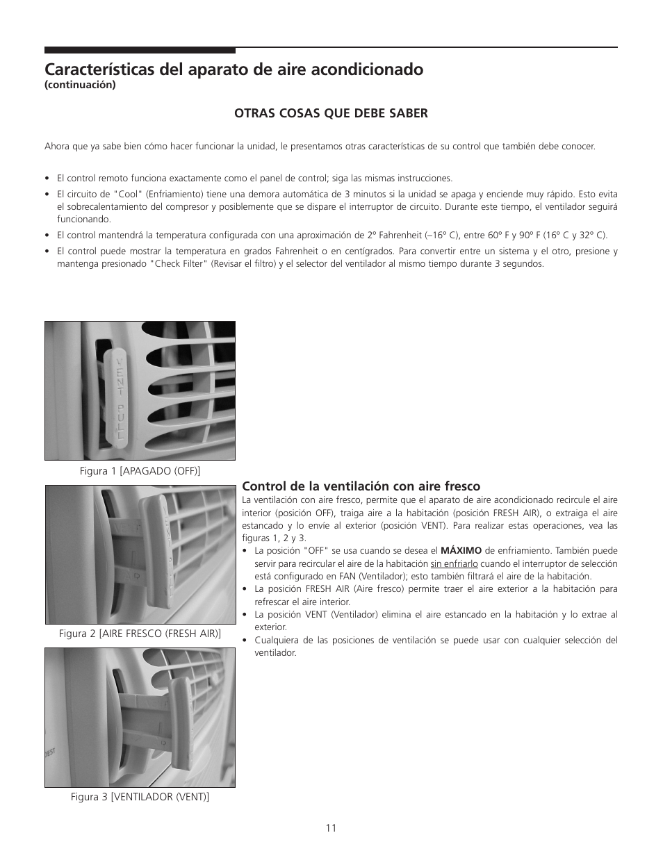 Características del aparato de aire acondicionado, Otras cosas que debe saber, Control de la ventilación con aire fresco | FRIGIDAIRE 309000848 User Manual | Page 24 / 40