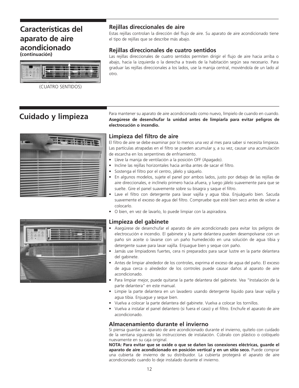 Cuidado y limpieza, Características del aparato de aire acondicionado | FRIGIDAIRE 309000848 User Manual | Page 25 / 40
