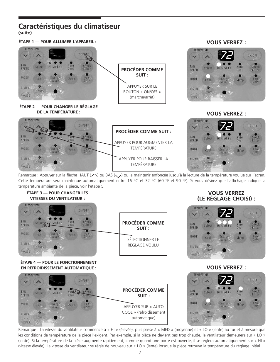 Caractéristiques du climatiseur | FRIGIDAIRE 309000848 User Manual | Page 33 / 40