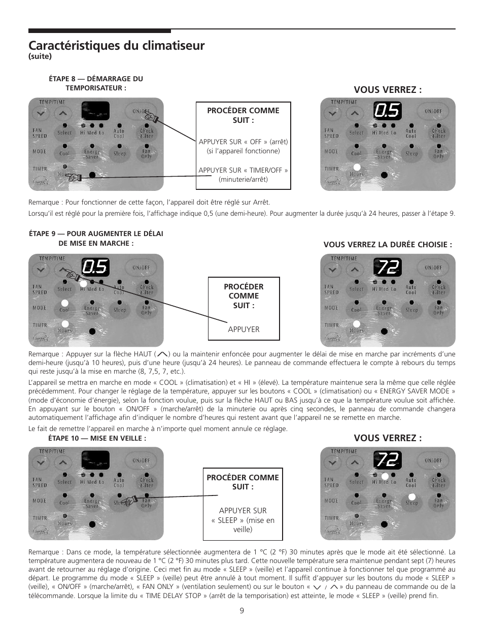 Caractéristiques du climatiseur | FRIGIDAIRE 309000848 User Manual | Page 35 / 40