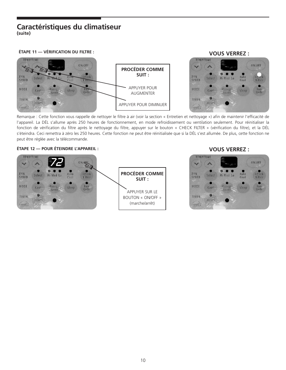 Caractéristiques du climatiseur | FRIGIDAIRE 309000848 User Manual | Page 36 / 40