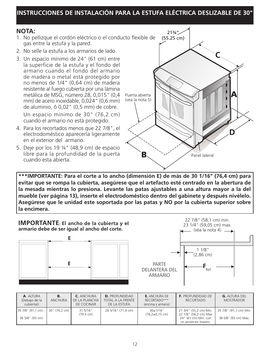 Ac b, Importante, Nota | FRIGIDAIRE 318201616 User Manual | Page 12 / 32