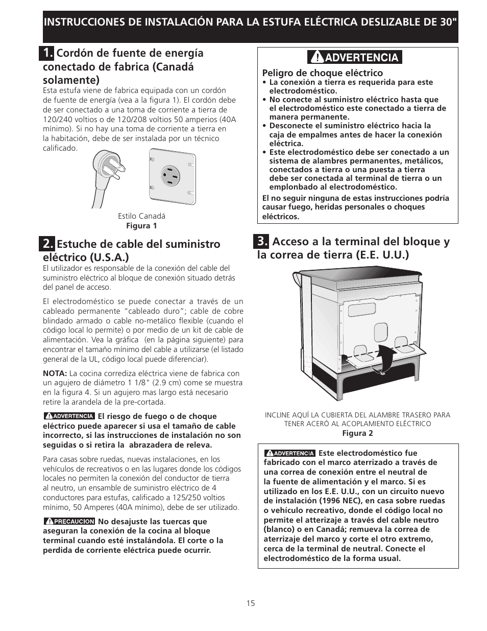 Estuche de cable del suministro eléctrico (u.s.a.) | FRIGIDAIRE 318201616 User Manual | Page 15 / 32