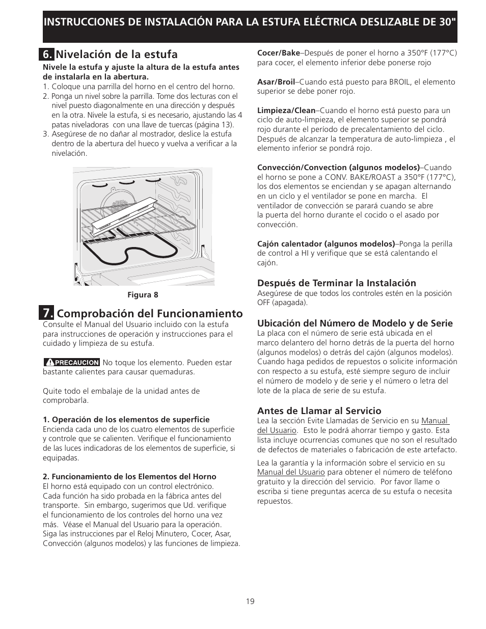 Comprobación del funcionamiento, Nivelación de la estufa | FRIGIDAIRE 318201616 User Manual | Page 19 / 32