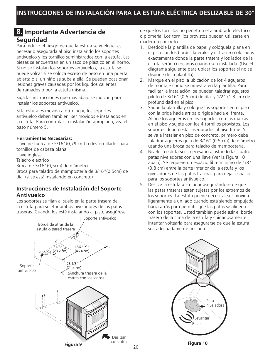 Importante advertencia de seguridad | FRIGIDAIRE 318201616 User Manual | Page 20 / 32