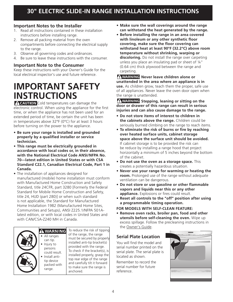 Important safety instructions | FRIGIDAIRE 318201616 User Manual | Page 4 / 32