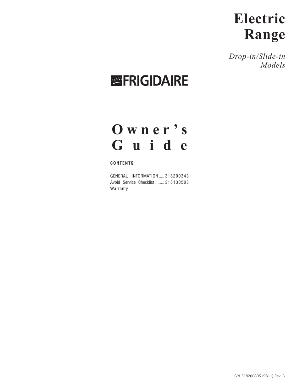 FRIGIDAIRE 318200805 User Manual | 26 pages