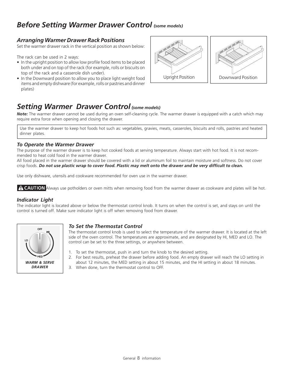 Before setting warmer drawer control, Setting warmer drawer control | FRIGIDAIRE 318200805 User Manual | Page 10 / 26